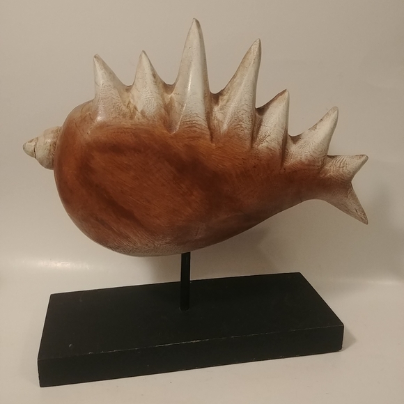 Handmade Accents Vtg Handcarved Wooden Fish Sculpture On Stand Poshmark poshmark